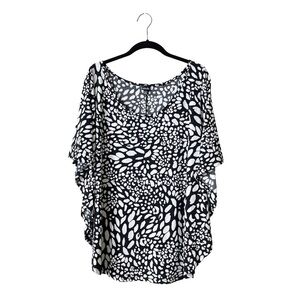 Rafaella Top Women's Size XL Black White Printed Short Sleeve Dolman Round Neck